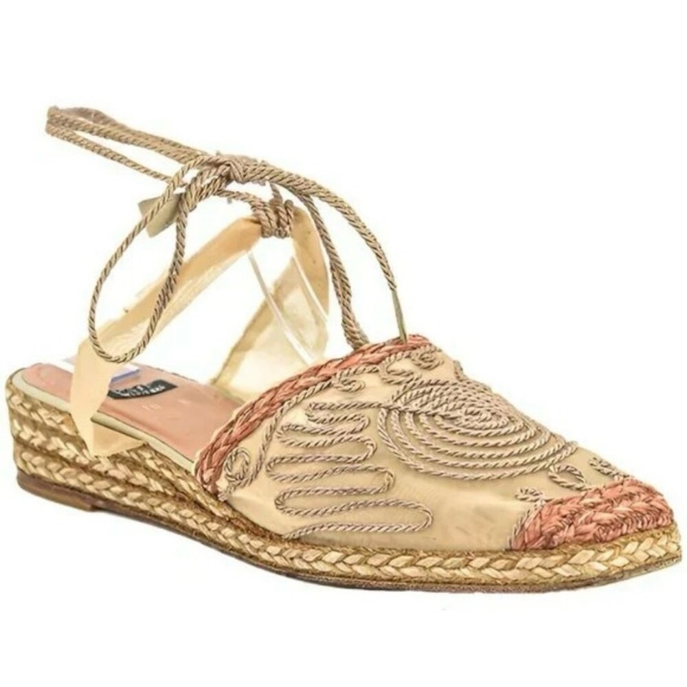 Vintage | Stuart Weitzman Mesh Lace Braided Espadrille Slingback Sandals